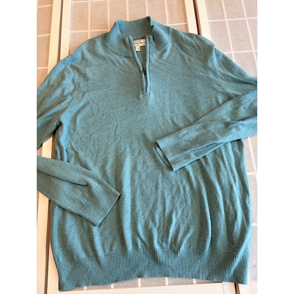 Sz L Hawker Rye Sweater Men's Blue-green 95% Cotton 5% Cashmere 1/4 Zip Pullover